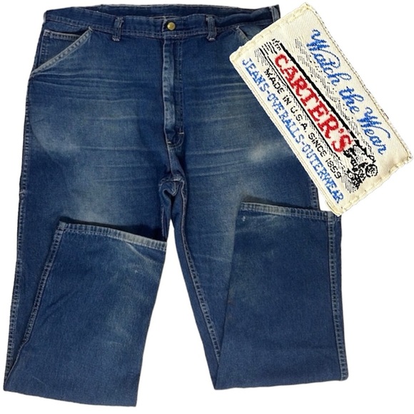 Carter’s Carpenter Jeans Vtg 1960s-70s, Distressed & Worn 40x32 “Watch the Wear” - Picture 1 of 16